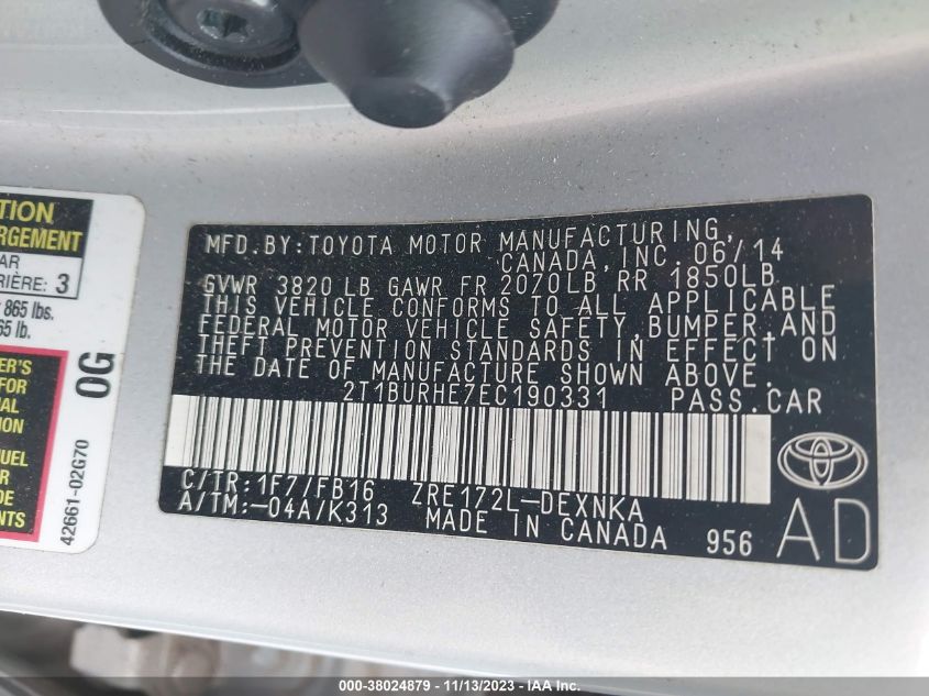 2014 TOYOTA COROLLA LE - 2T1BURHE7EC190331