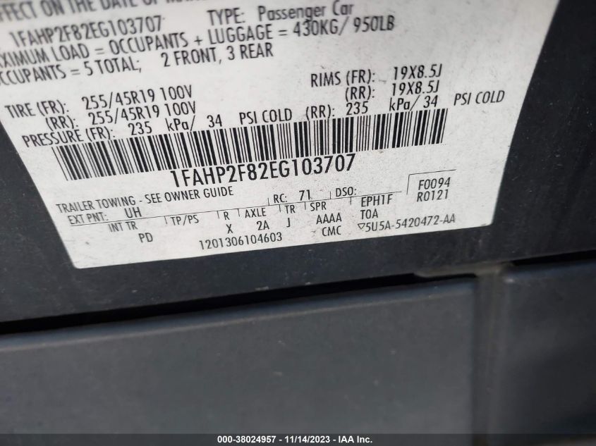 2014 FORD TAURUS LIMITED - 1FAHP2F82EG103707