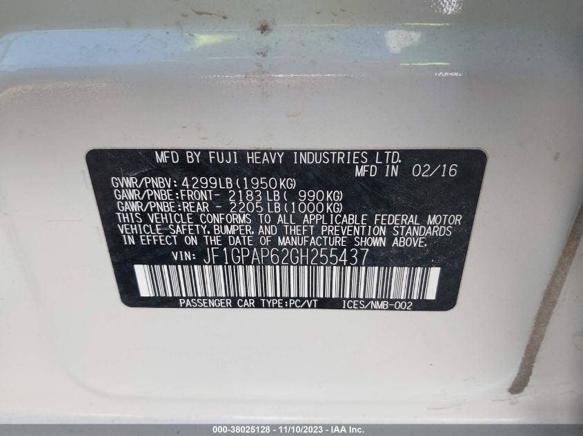 2016 SUBARU IMPREZA SPORT PREMIUM - JF1GPAP62GH255437