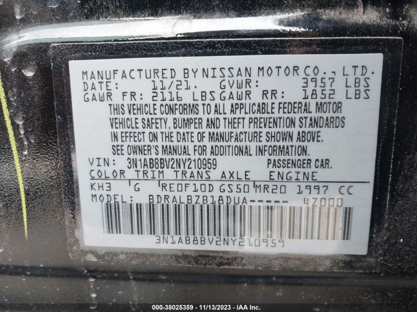 2022 NISSAN SENTRA S XTRONIC CVT - 3N1AB8BV2NY210959