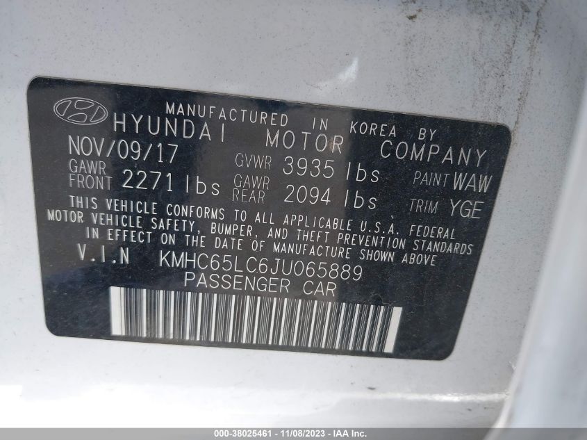 2018 HYUNDAI IONIQ HYBRID BLUE - KMHC65LC6JU065889