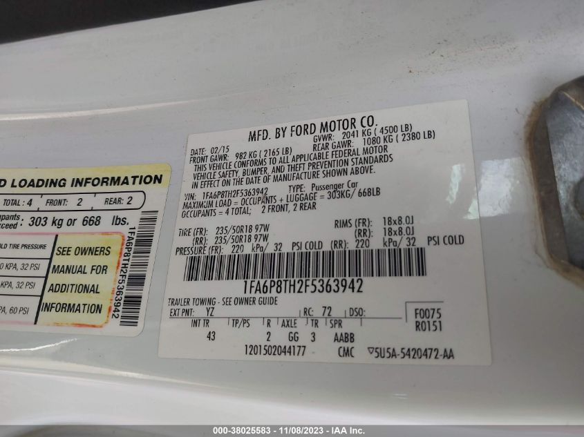 2015 FORD MUSTANG - 1FA6P8TH2F5363942
