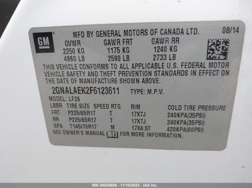 2015 CHEVROLET EQUINOX LS - 2GNALAEK2F6123611