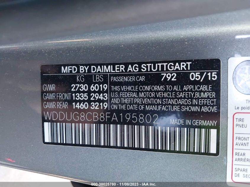 2015 MERCEDES-BENZ S 550 WDDUG8CB8FA195802