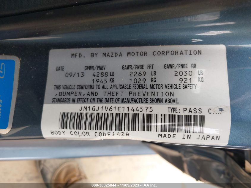 2014 MAZDA MAZDA6 I TOURING - JM1GJ1V61E1144575