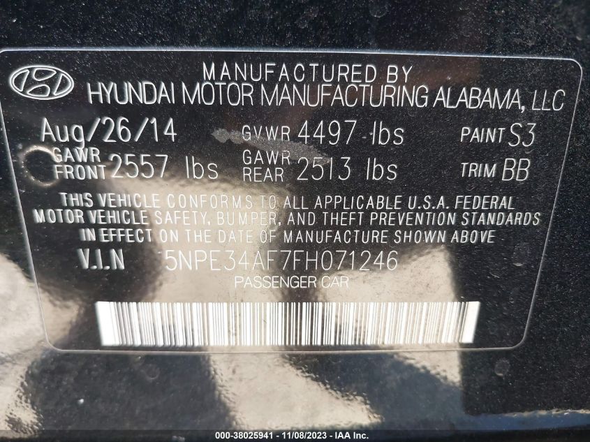 2015 HYUNDAI SONATA 2.4L SPORT - 5NPE34AF7FH071246