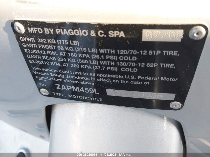 2009 VESPA GTS 250 ZAPM459L095008565