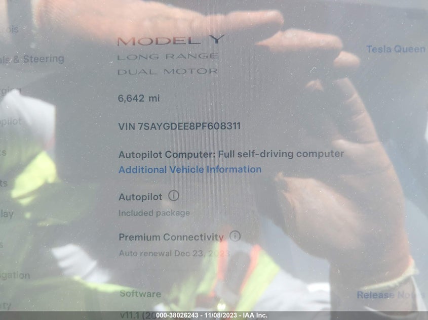 VIN 7SAYGDEE8PF608311 2023 TESLA MODEL Y