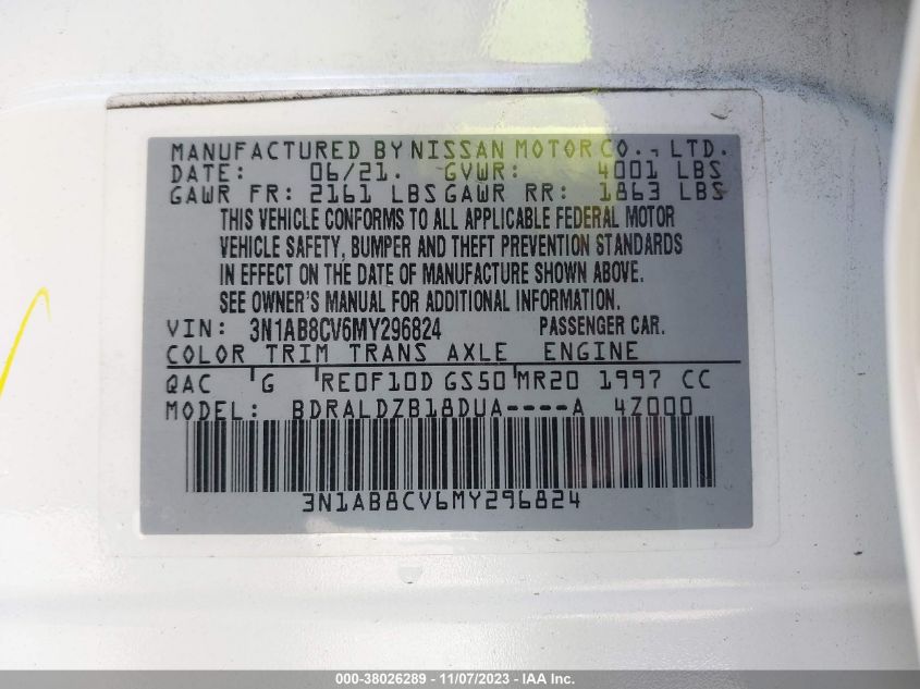 2021 NISSAN SENTRA SV XTRONIC CVT - 3N1AB8CV6MY296824