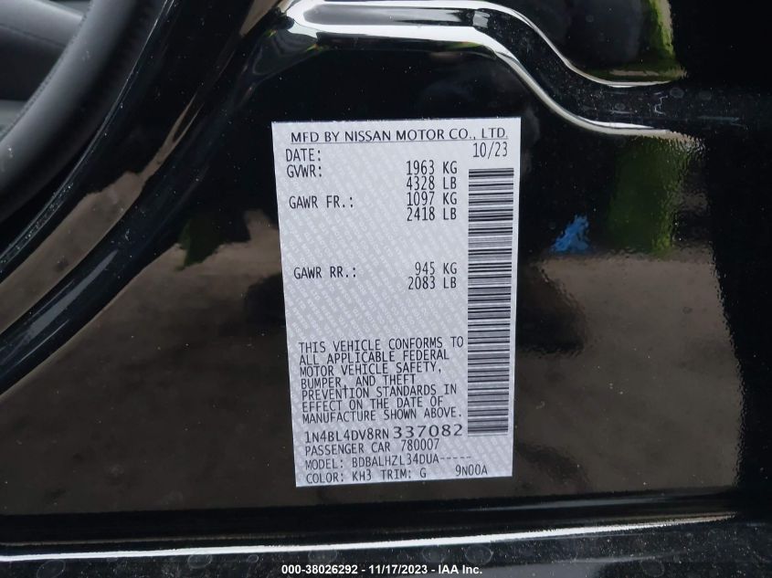 2024 NISSAN ALTIMA SV FWD - 1N4BL4DV8RN337082