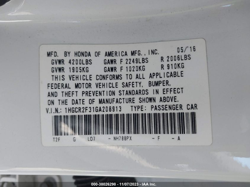 2016 HONDA ACCORD LX - 1HGCR2F31GA208913