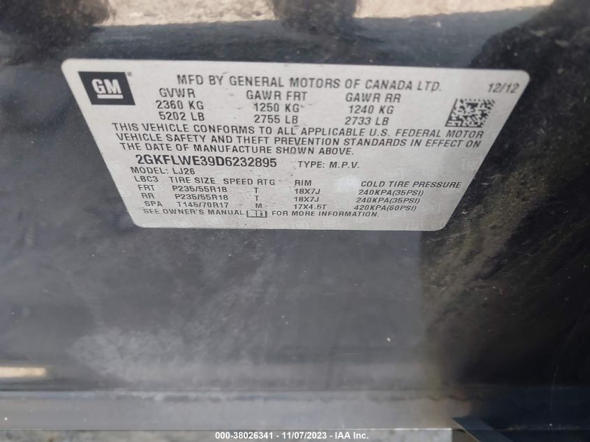 2013 GMC TERRAIN SLT - 2GKFLWE39D6232895