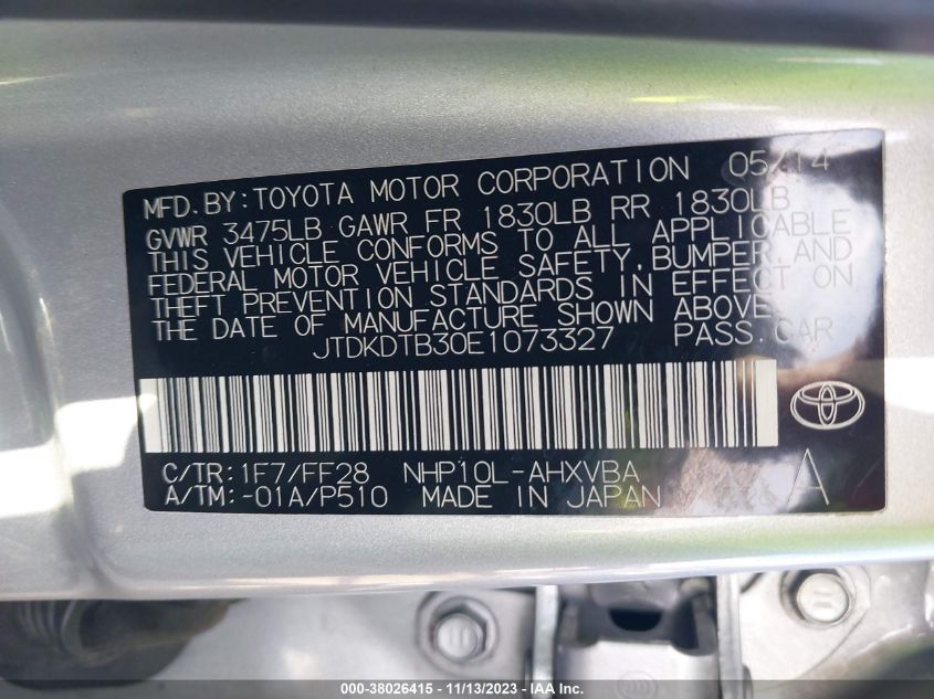 2014 TOYOTA PRIUS C TWO - JTDKDTB30E1073327