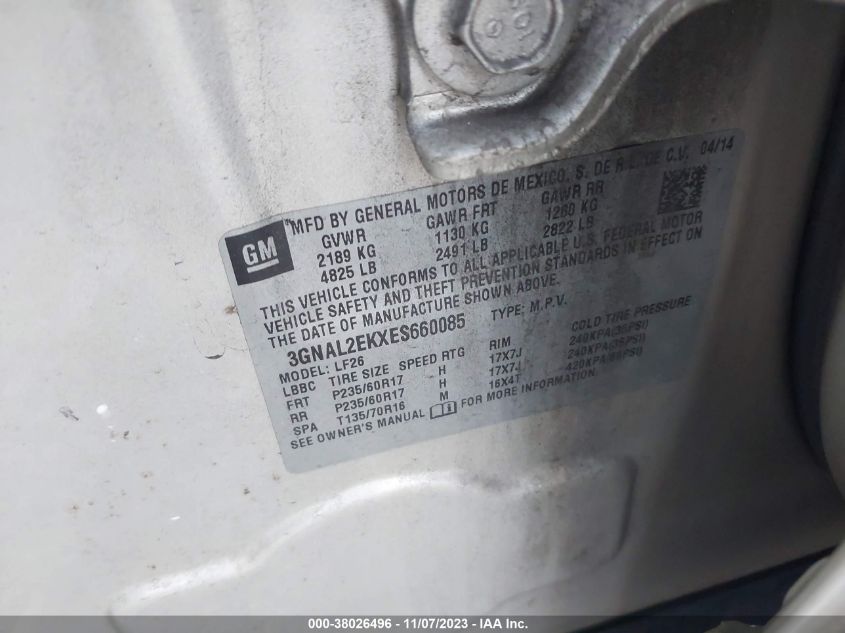 2014 CHEVROLET CAPTIVA SPORT 2LS 3GNAL2EKXES660085