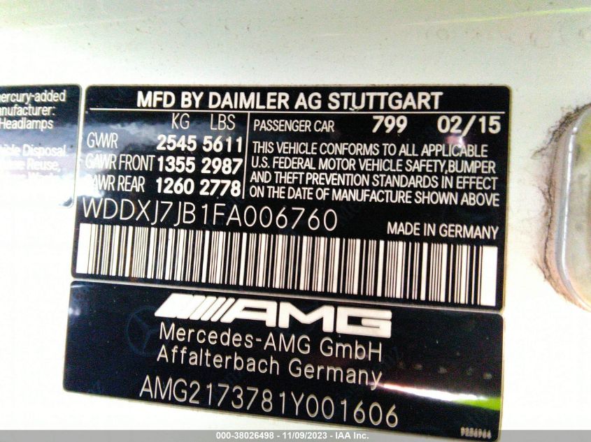 2015 MERCEDES-BENZ S 63 AMG 4MATIC WDDXJ7JB1FA006760
