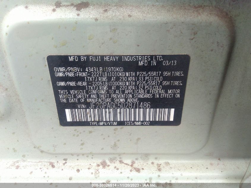 2013 SUBARU XV CROSSTREK 2.0I LIMITED - JF2GPAGC5D2871486