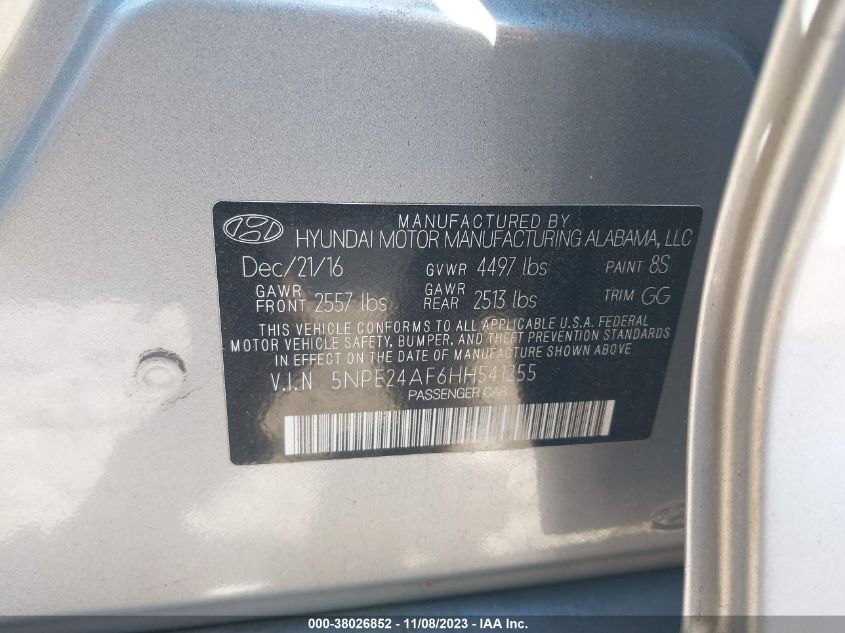 2017 HYUNDAI SONATA 2.4L - 5NPE24AF6HH541255