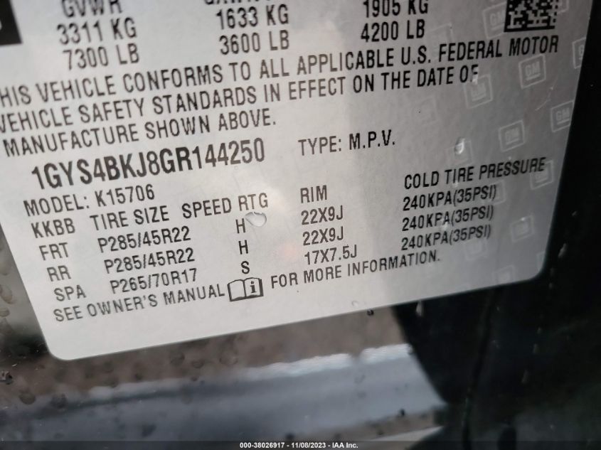 2016 CADILLAC ESCALADE LUXURY - 1GYS4BKJ8GR144250