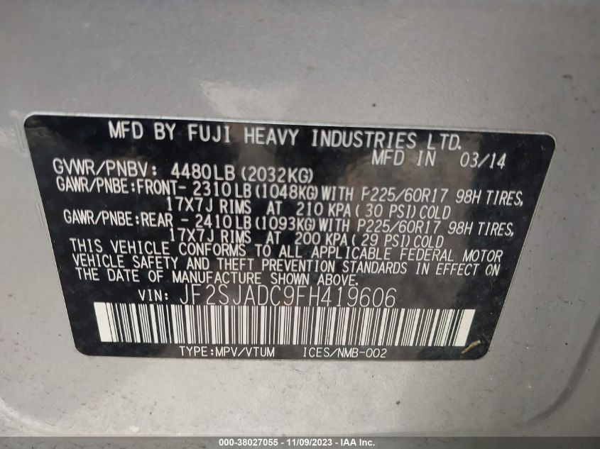 2015 SUBARU FORESTER 2.5I PREMIUM - JF2SJADC9FH419606