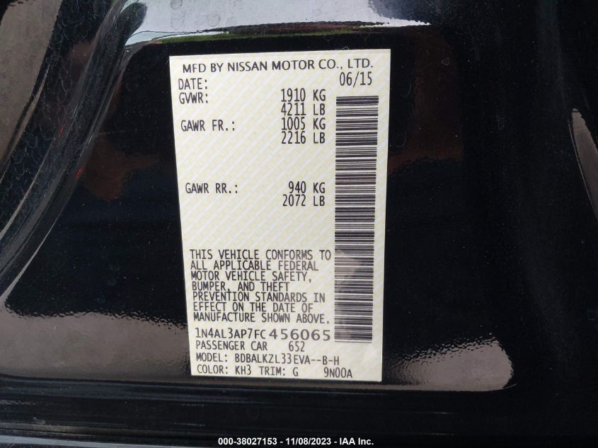 2015 NISSAN ALTIMA 2.5 SV - 1N4AL3AP7FC456065