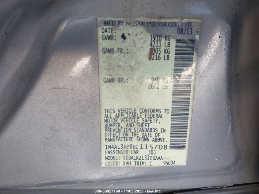 2014 NISSAN ALTIMA 2.5 S - 1N4AL3AP8EC115708