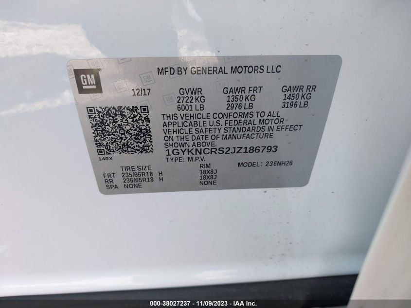 2018 CADILLAC XT5 LUXURY - 1GYKNCRS2JZ186793