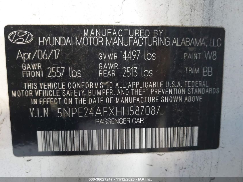 2017 HYUNDAI SONATA SE - 5NPE24AFXHH587087