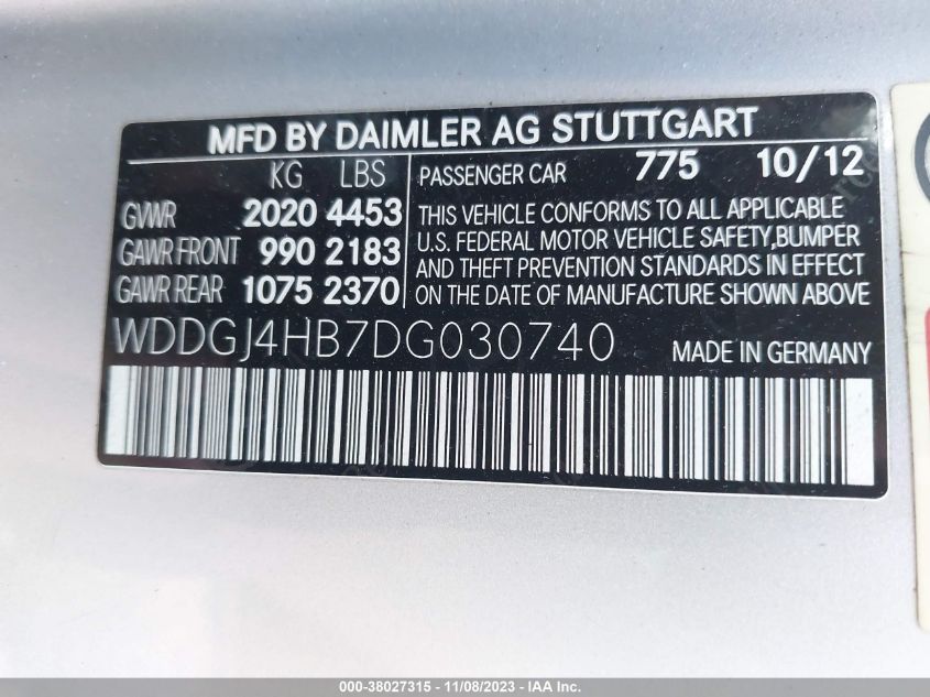 2013 MERCEDES-BENZ C 250 WDDGJ4HB7DG030740