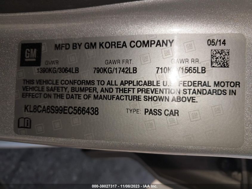 2014 CHEVROLET SPARK LS KL8CA6S99EC566438