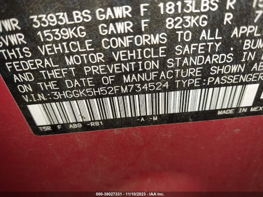 2015 HONDA FIT LX - 3HGGK5H52FM734524