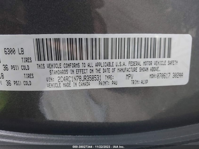 2018 CHRYSLER PACIFICA HYBRID LIMITED 2C4RC1N78JR358531