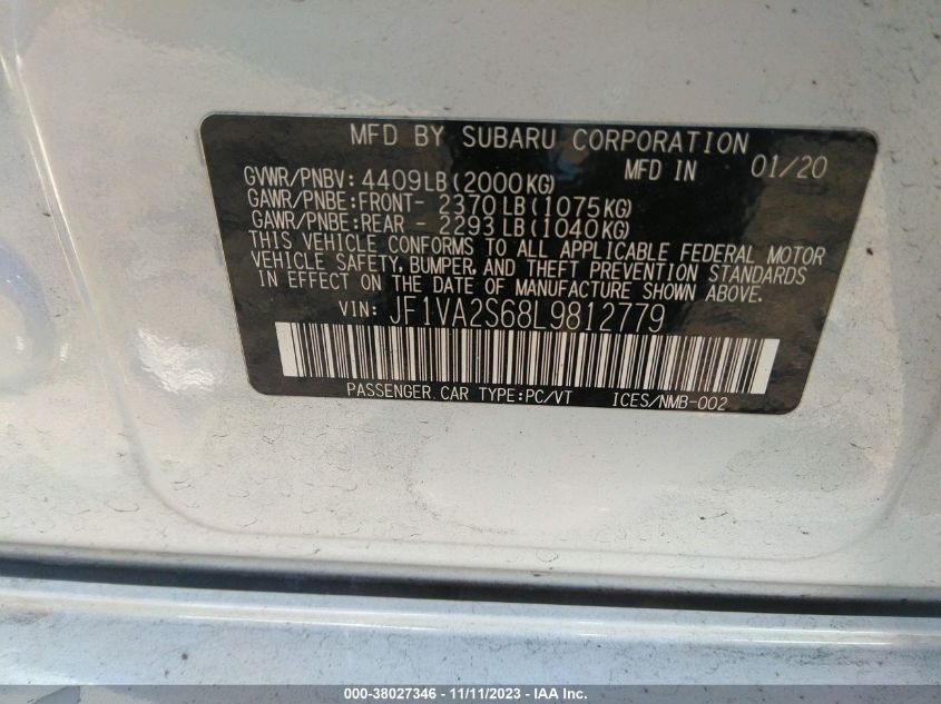 2020 SUBARU WRX STI STI - JF1VA2S68L9812779