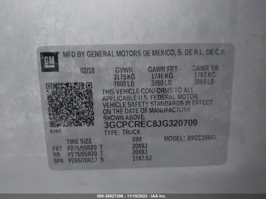 2018 CHEVROLET SILVERADO 1500 1LT - 3GCPCREC8JG320709