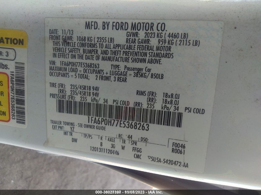 2014 FORD FUSION SE - 1FA6P0H77E5368263