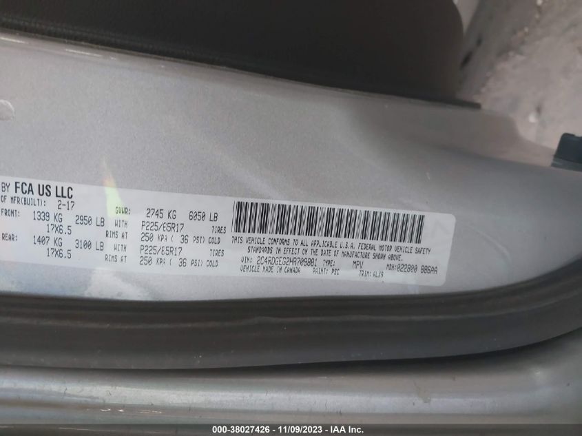 2017 DODGE GRAND CARAVAN GT - 2C4RDGEG2HR709881