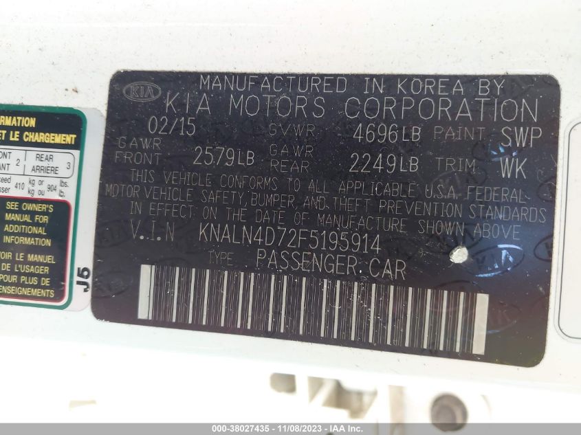 2015 KIA CADENZA PREMIUM - KNALN4D72F5195914