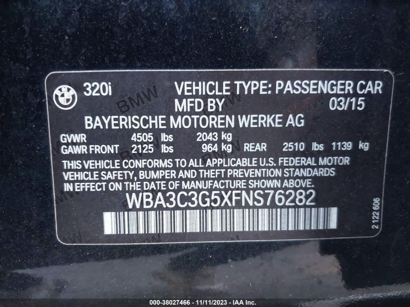 2015 BMW 320I XDRIVE WBA3C3G5XFNS76282