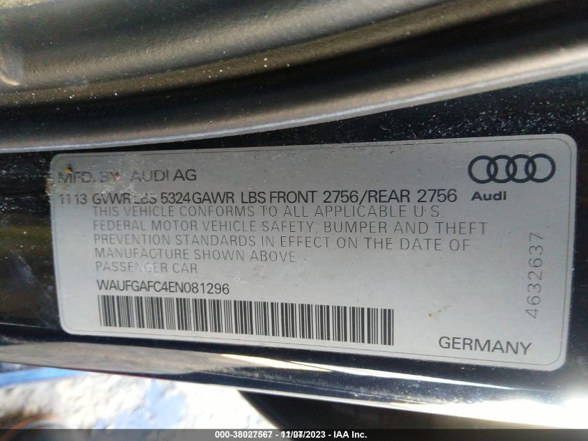 2014 AUDI A6 3.0T PREMIUM PLUS - WAUFGAFC4EN081296