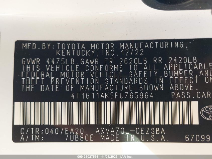 2023 TOYOTA CAMRY SE NIGHT SHADE/SE - 4T1G11AK5PU765964