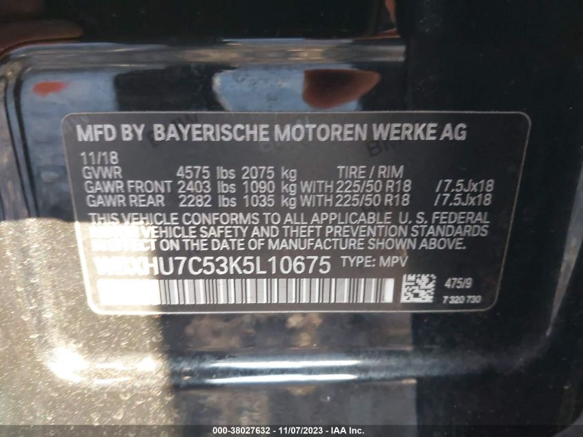 2019 BMW X1 SDRIVE28I - WBXHU7C53K5L10675