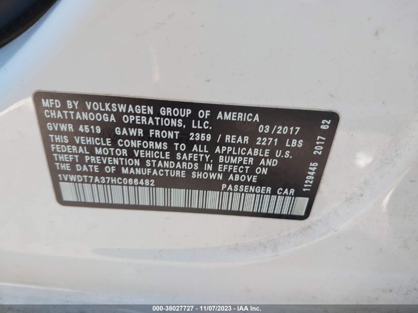 2017 VOLKSWAGEN PASSAT R-LINE - 1VWDT7A37HC066482