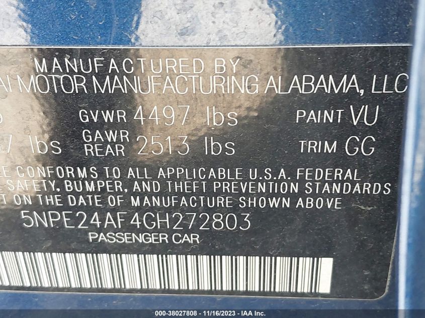 2016 HYUNDAI SONATA SE - 5NPE24AF4GH272803