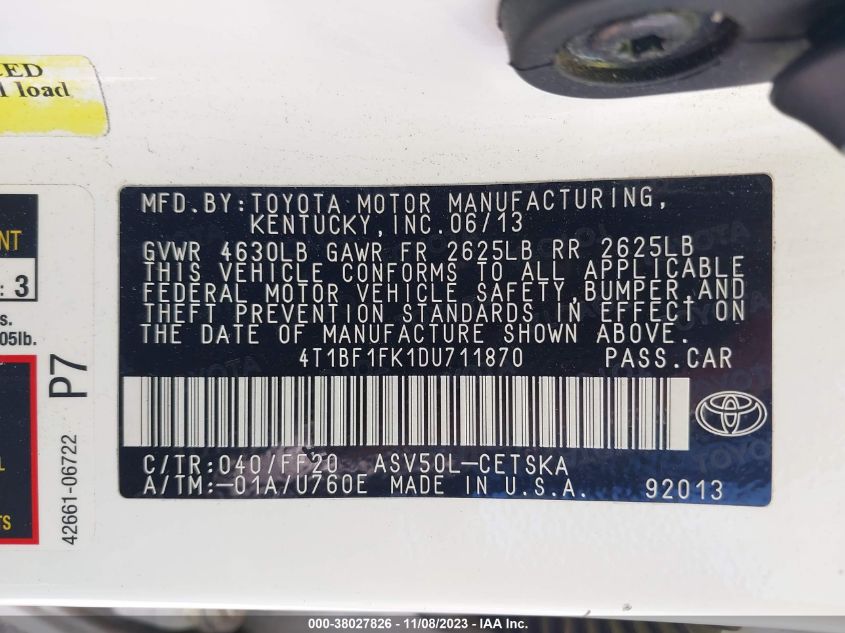 2013 TOYOTA CAMRY SE - 4T1BF1FK1DU711870