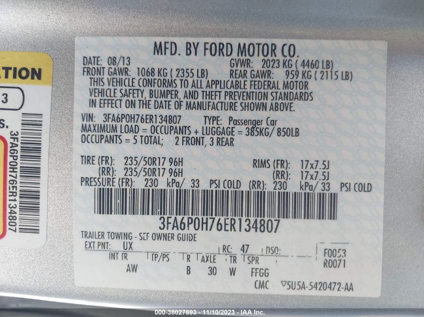 2014 FORD FUSION SE - 1FA6P0HD0E5404879