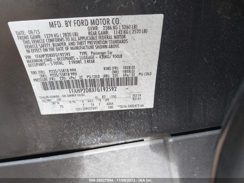 2015 FORD TAURUS SE - 1FAHP2D8XFG192592