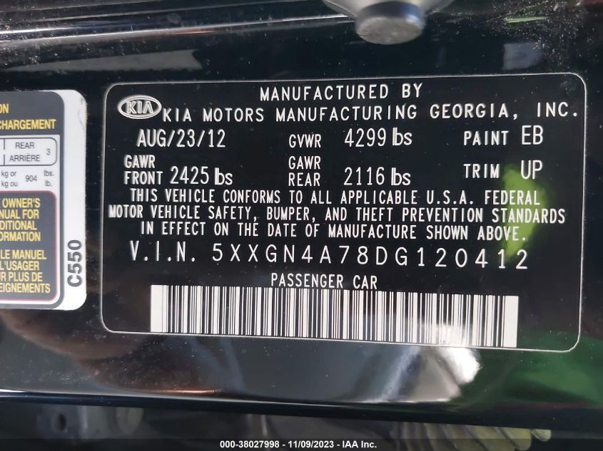 2013 KIA OPTIMA EX - 5XXGN4A78DG120412