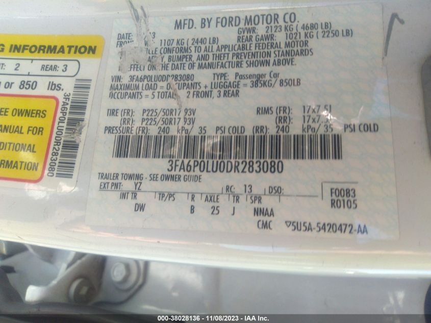 2013 FORD FUSION HYBRID SE - 3FA6P0LU0DR283080