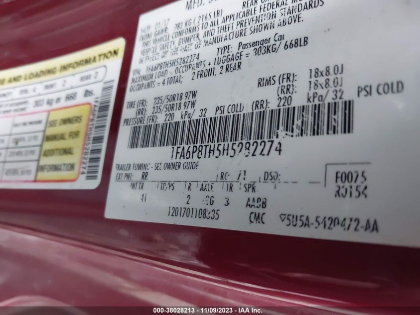 2017 FORD MUSTANG - 1FA6P8TH5H5282274