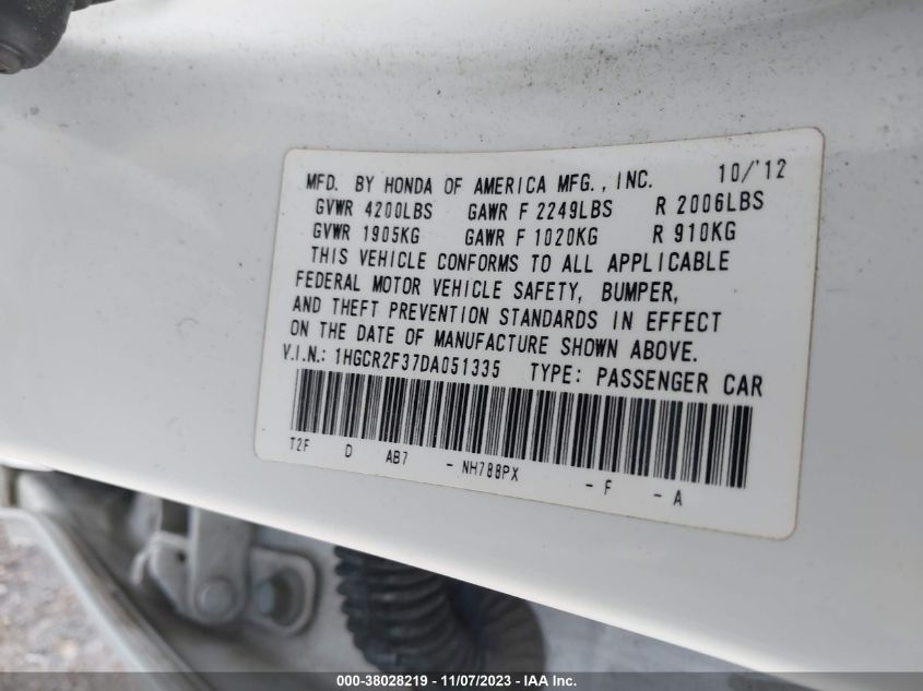 2013 HONDA ACCORD LX - 1HGCR2F37DA051335