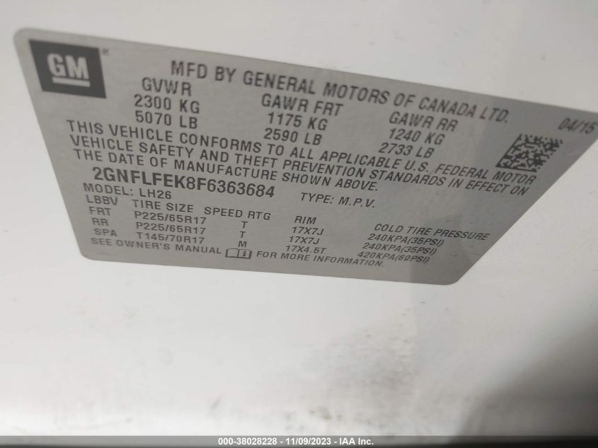 2015 CHEVROLET EQUINOX LS - 2GNFLEEK8F6363684